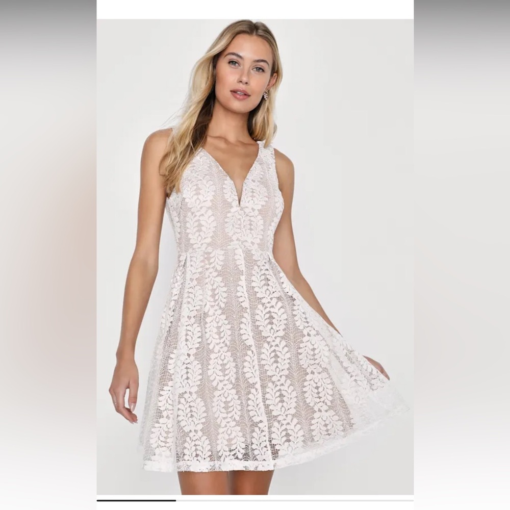 Lulus, white/nude lace mini dress